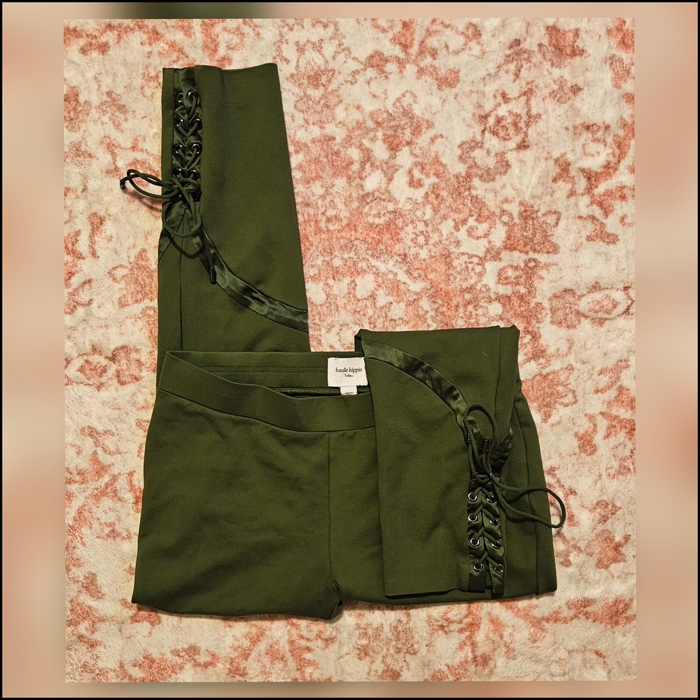 Haute Hippie Olive Lace-Up Leggings